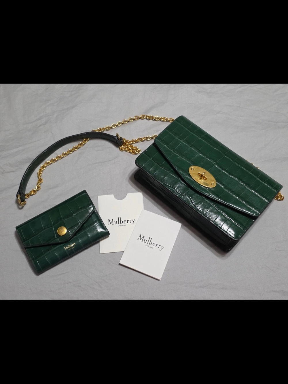 Mulberry Green Croc-Embossed Leather Shoulder Bag with Gold Hardware